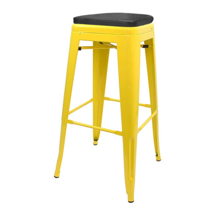 Tolix Style 76cm Bar Height Stool with Upholstered Box Seat - Yellow
