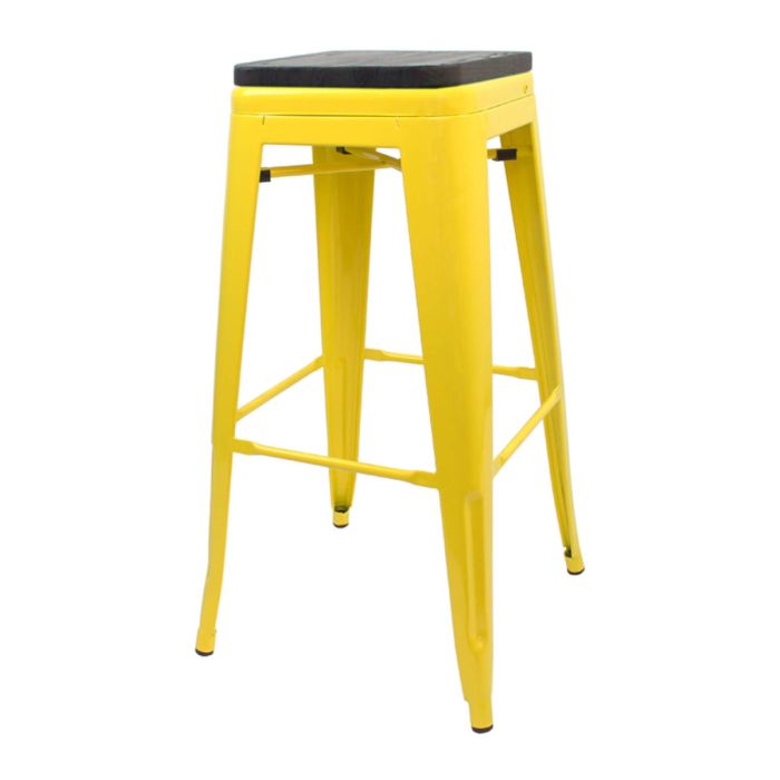 Yellow Tolix bar stool walnut seat
