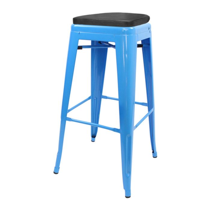 Tolix Style 76cm Bar Height Stool with Upholstered Box Seat - Blue