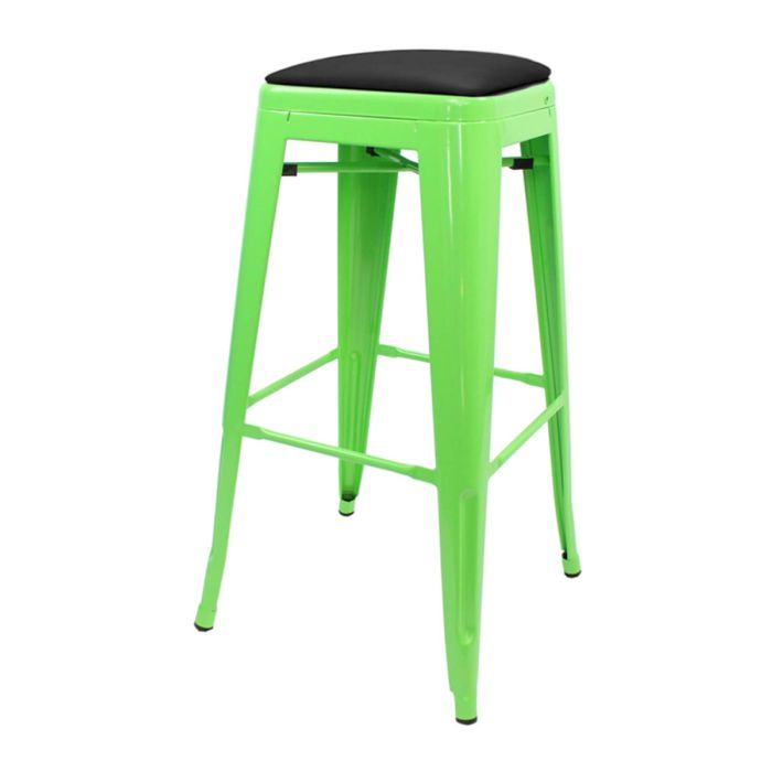 Tolix Style 76cm Bar Height Stool with Upholstered Dome Seat - Green