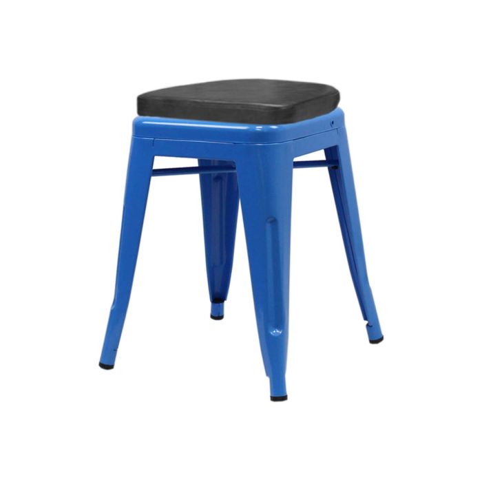 Tolix Style 46cm Low Stool with Upholstered Box Seat - Blue