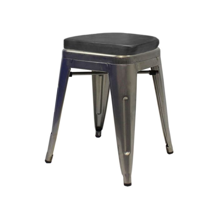 Tolix Style 46cm Low Stool with Upholstered Box Seat - Industrial Grey