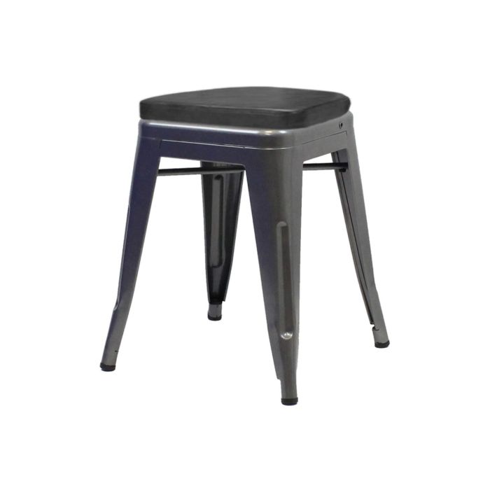 Tolix Style 46cm Low Stool with Upholstered Box Seat - Gloss Gun Metal
