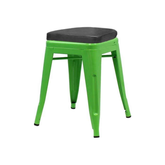 Tolix Style 46cm Low Stool with Upholstered Box Seat - Green