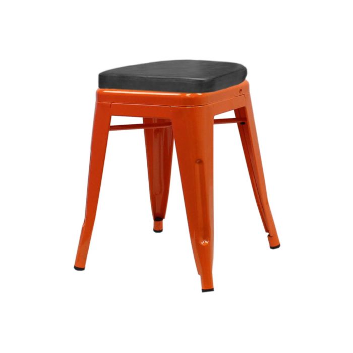 Tolix Style 46cm Low Stool with Upholstered Box Seat - Orange