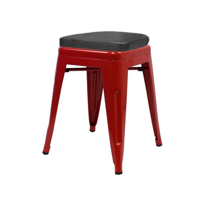 Tolix Style 46cm Low Stool with Upholstered Box Seat - Red