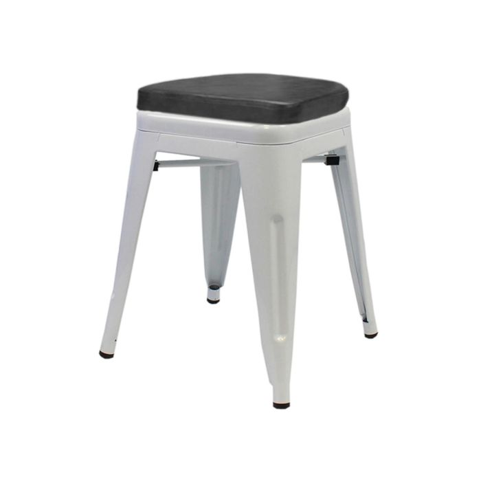 Tolix Style 46cm Low Stool with Upholstered Box Seat - White