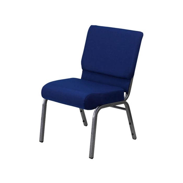 Stacking Church Worship Chair - Silver Vein Frame Blue Fabric