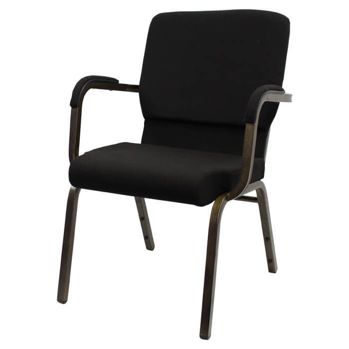 Worship Stacking Church Chair With Arms - Gold Vein Frame Black Fabric
