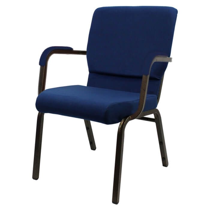 Worship Stacking Church Chair With Arms - Gold Vein Frame Blue Fabric