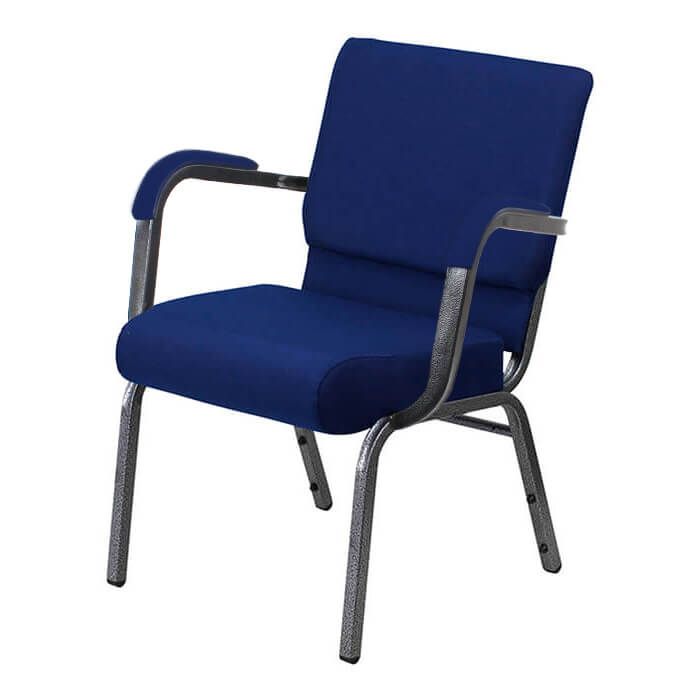 Worship Stacking Church Chair With Arms - Silver Vein Frame Blue Fabric