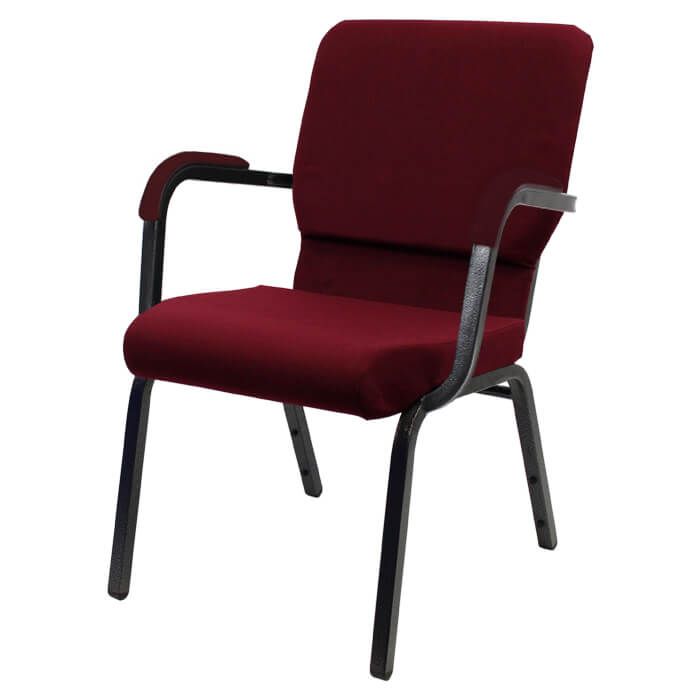 Worship Stacking Church Chair With Arms - Silver Vein Frame Burgundy Fabric