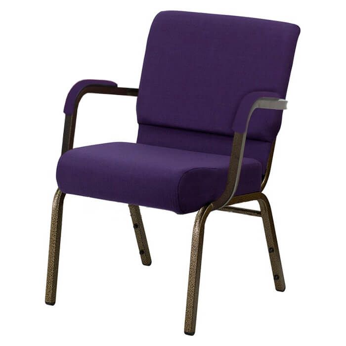Worship Stacking Church Chair With Arms - Gold Vein Frame Purple Fabric