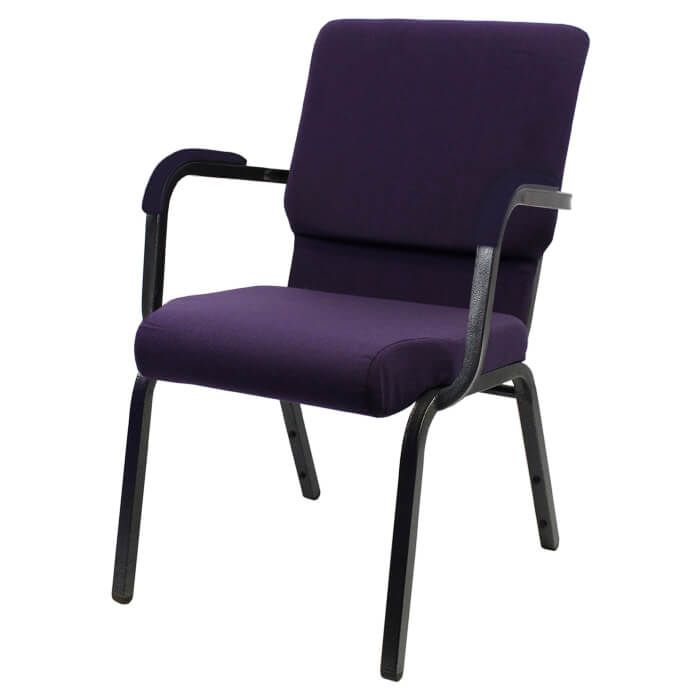 Worship Stacking Church Chair With Arms - Silver Vein Frame Purple Fabric