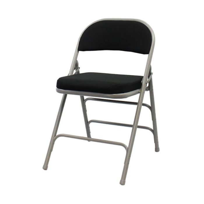 Profile view of black comfort deluxe extra folding steel chair