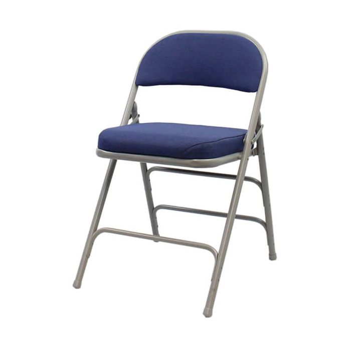 Profile view of blue comfort deluxe extra folding steel chair