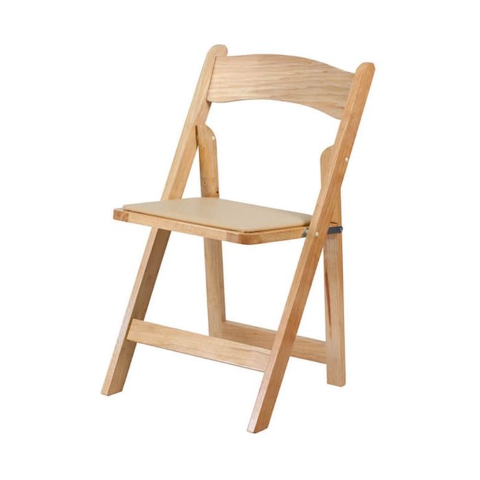Profile view of natural wood folding chair 