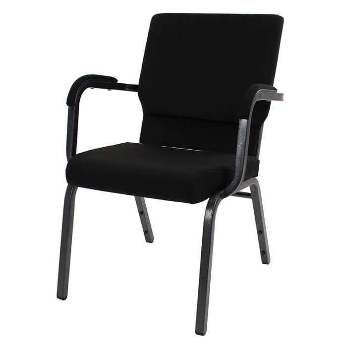 Worship Stacking Church Chair With Arms - Silver Vein Frame Black Fabric
