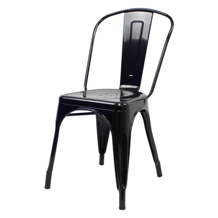 Profile view of gloss black Tolix chair