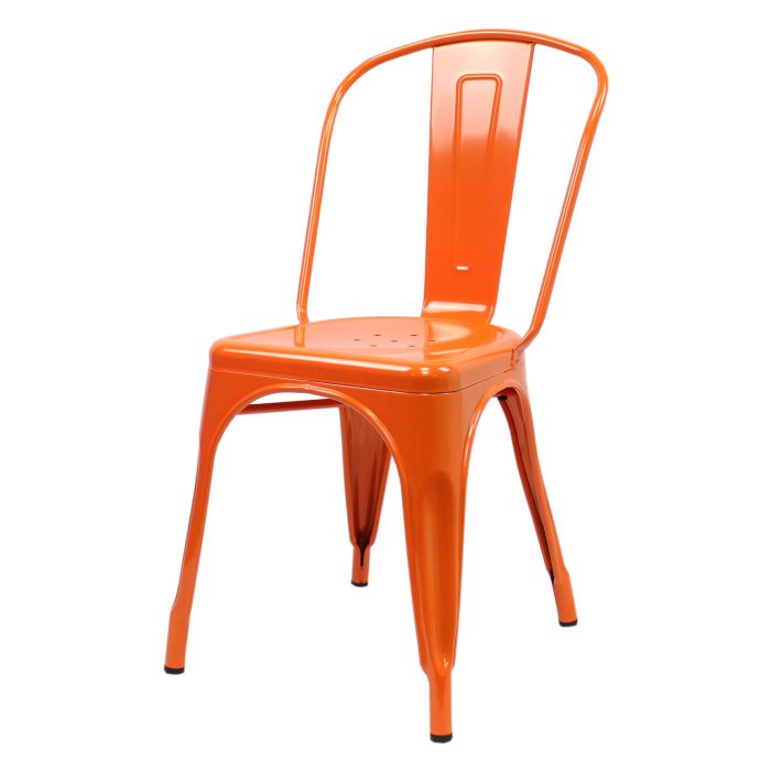 Profile view of orange Tolix chair