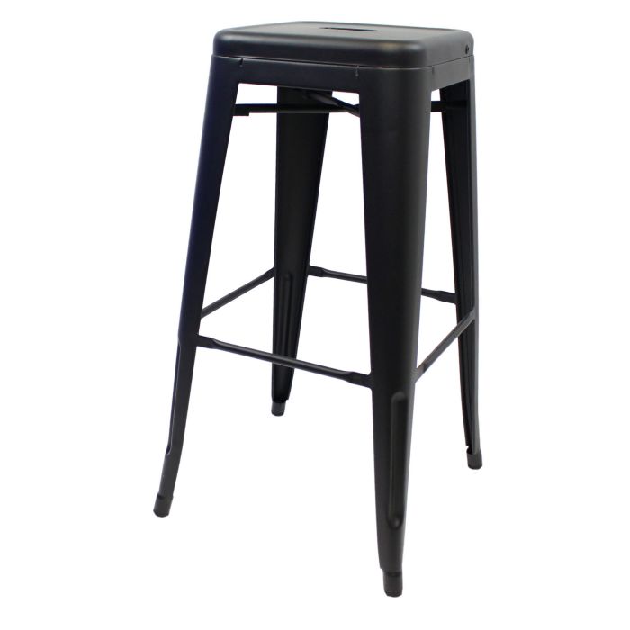 Profile view of matte black Tolix bar stool