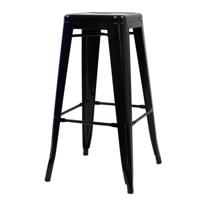 Profile view of gloss black Tolix bar stool