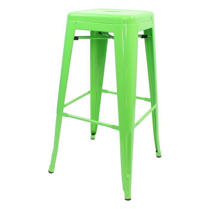 Profile view of green Tolix bar stool