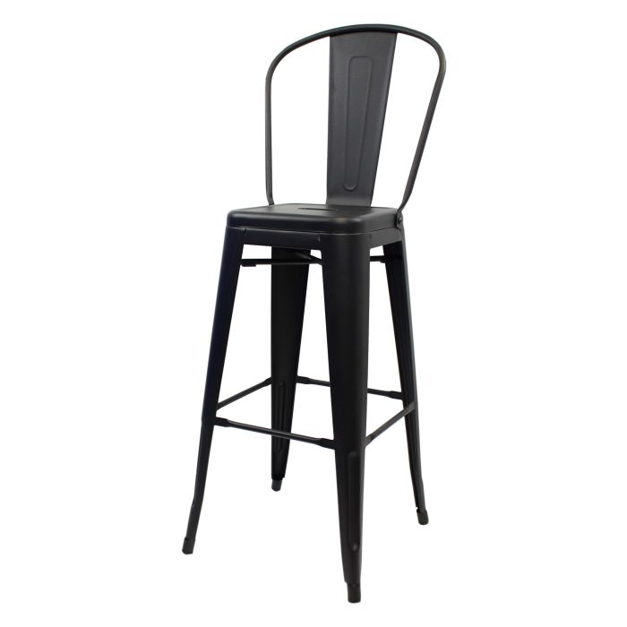 Industrial Grey Tolix bar stool tall back profile