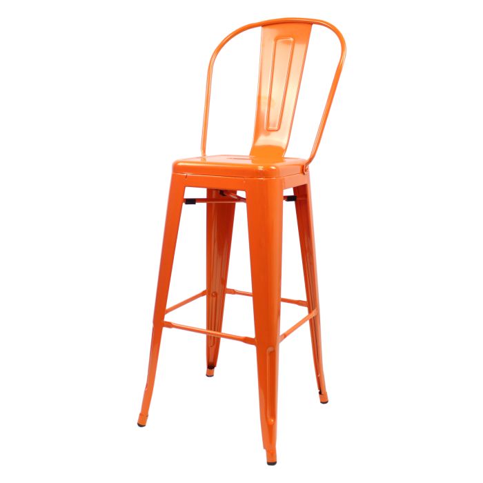Orange Tolix bar stool tall back profile
