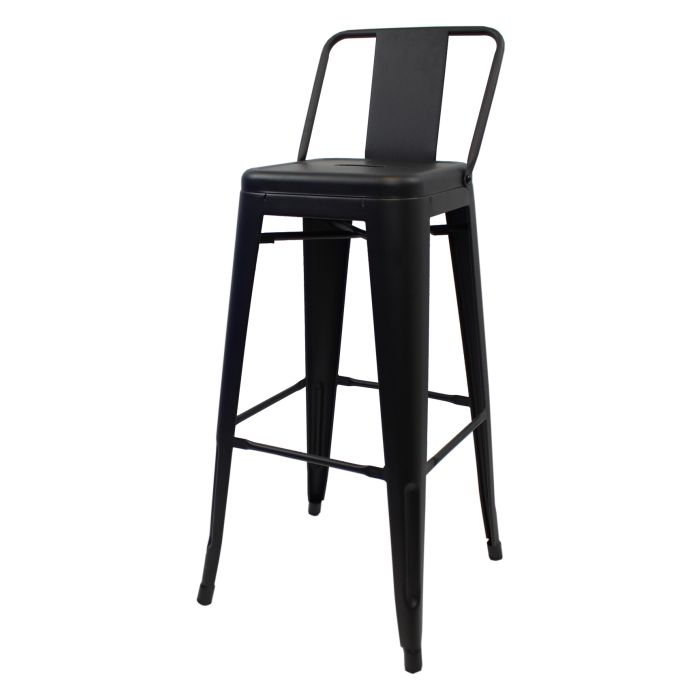 Matte black Tolix bar stool low back profile