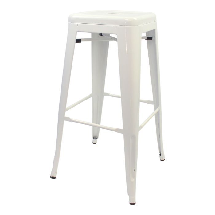Profile view of white Tolix bar stool