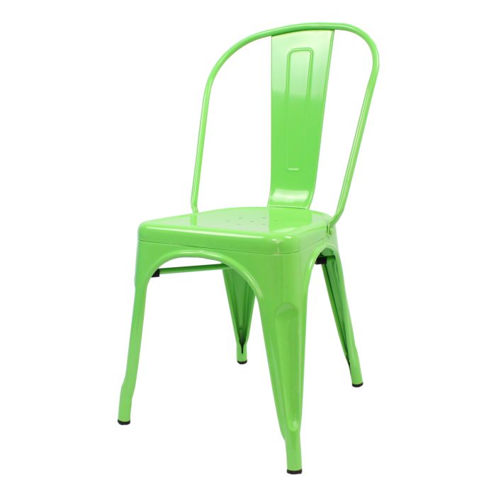 Profile view of green Tolix chair