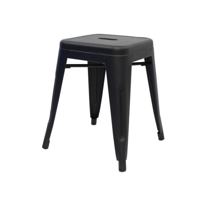 Profile view of matte black Tolix low stool 