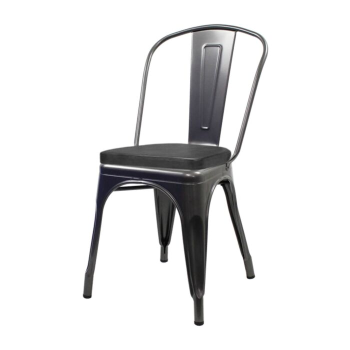Tolix Style Metal Side Chair with Box Seat - Gloss Gun Metal