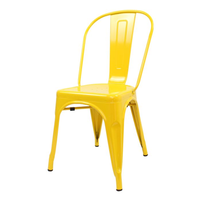Profile view of yellow Tolix chair