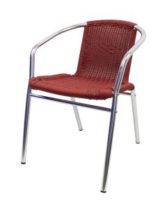 Profile view of red wicker aluminium chair