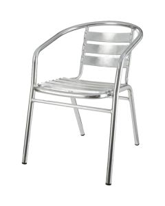 Profile view of aluminium stacking chair with arms