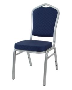 Profile view of blue and silver aluminium chair