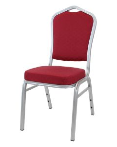 Profile view of classic red and silver aluminium chair