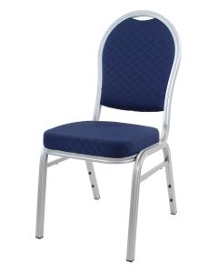 Profile view of blue and silver aluminium chair