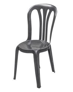 Profile view of black plastic stacking chair