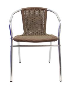 Profile view of brown wicker aluminium chair