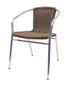 Profile view of brown wicker aluminium chair