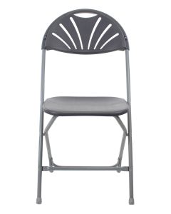 Profile view of charcoal fanback folding plastic chair