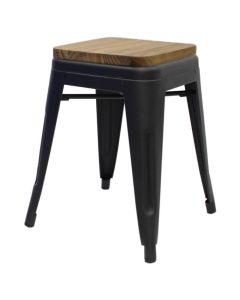 Matte Black Tolix low stool oak seat