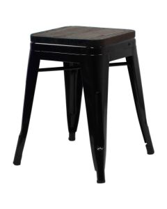 Gloss Black Tolix low stool oak seat