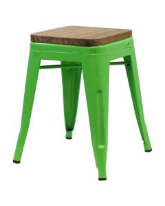 Green Tolix low stool walnut seat