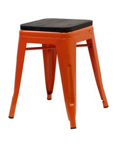 Orange Tolix low stool walnut seat
