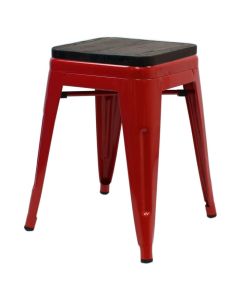 Red Tolix low stool walnut seat