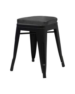 Tolix Style 46cm Low Stool with Upholstered Box Seat - Matte Gun Metal